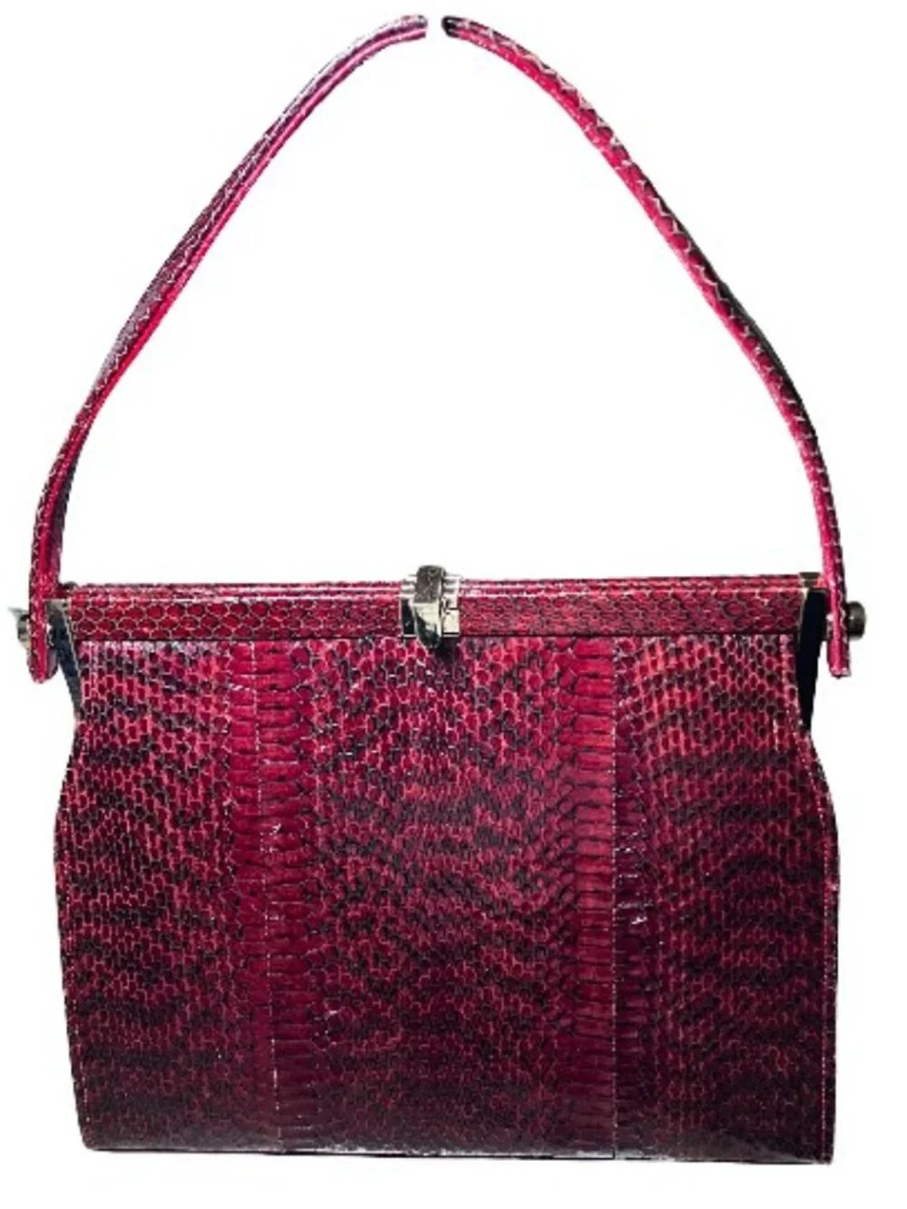 Unbranded Vintage Genuine Python Snakeskin Leather Bag Burgundy Red Black EUC